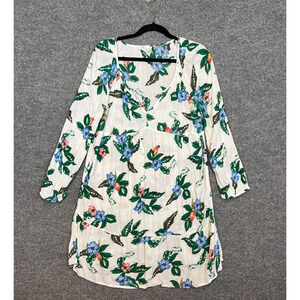 Old Navy Dress Womens‎ Medium White Floral Blue Midi Flowy Balloon Slv Bohemian